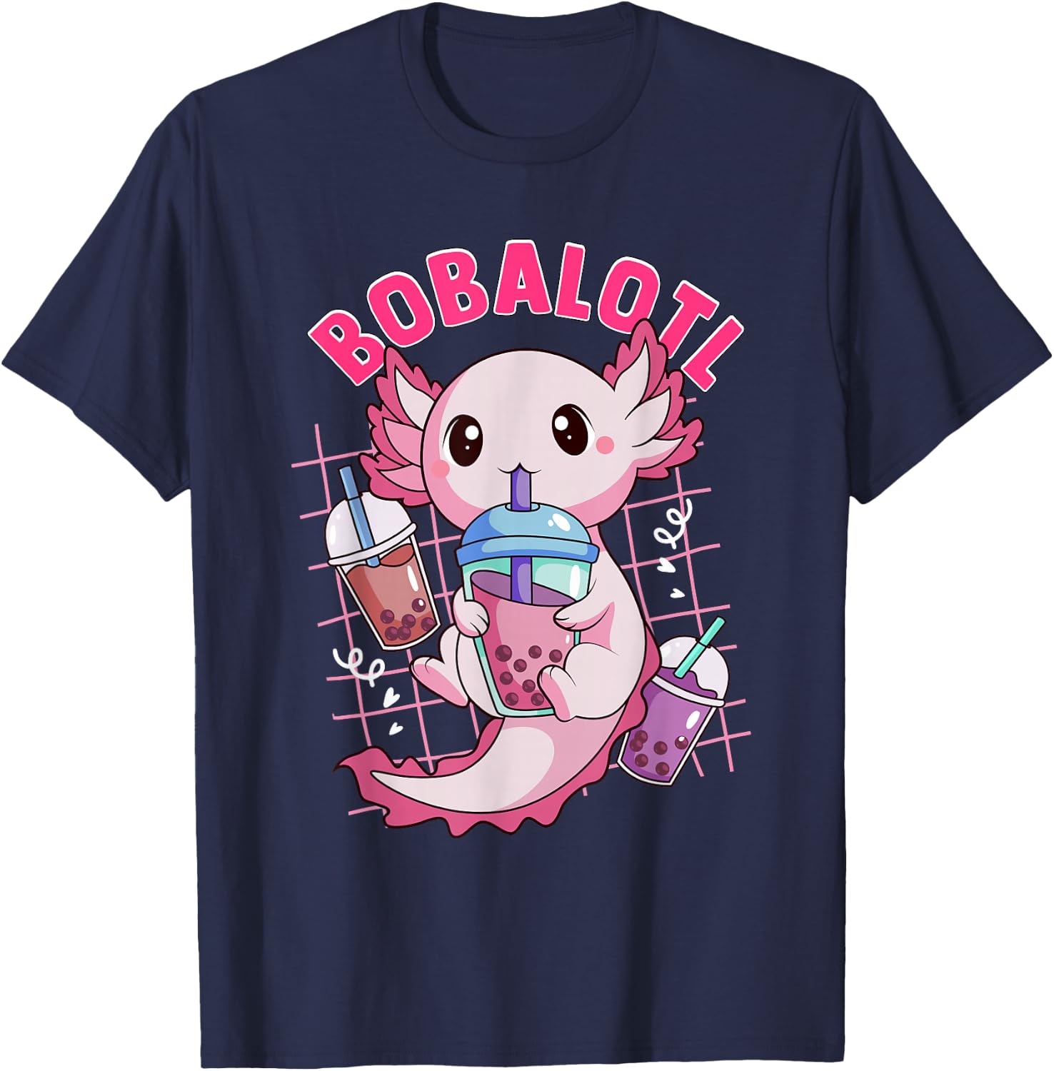 Bobalotl Kawaii Axolotl Drinking Boba Tea Pet Axolotl Lover T-Shirt - T-Shirt | Navy