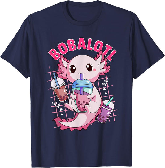 Bobalotl Kawaii Axolotl Drinking Boba Tea Pet Axolotl Lover T-Shirt - T-Shirt | Navy
