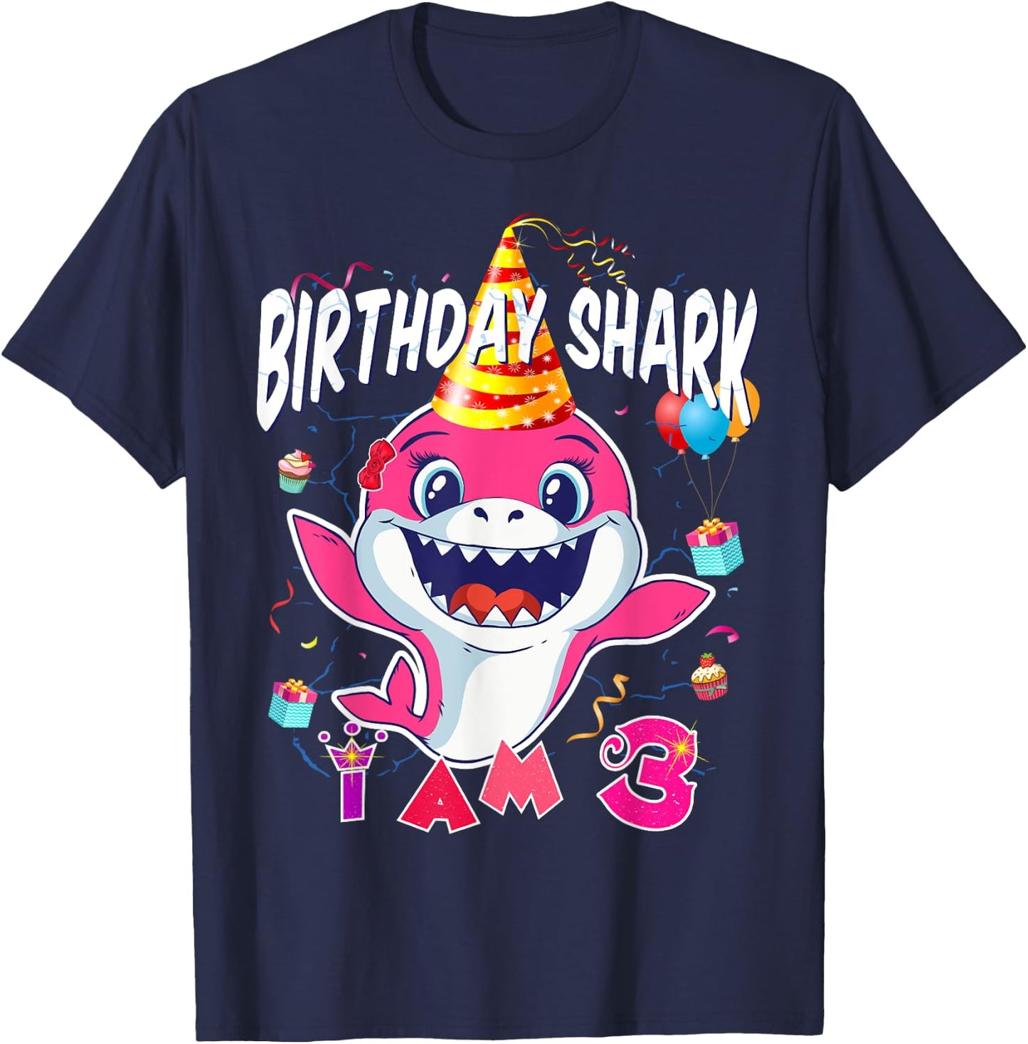 3rd Birthday Girl Shark Birthday Party I Am 3 years Old T-Shirt - T-Shirt | Navy