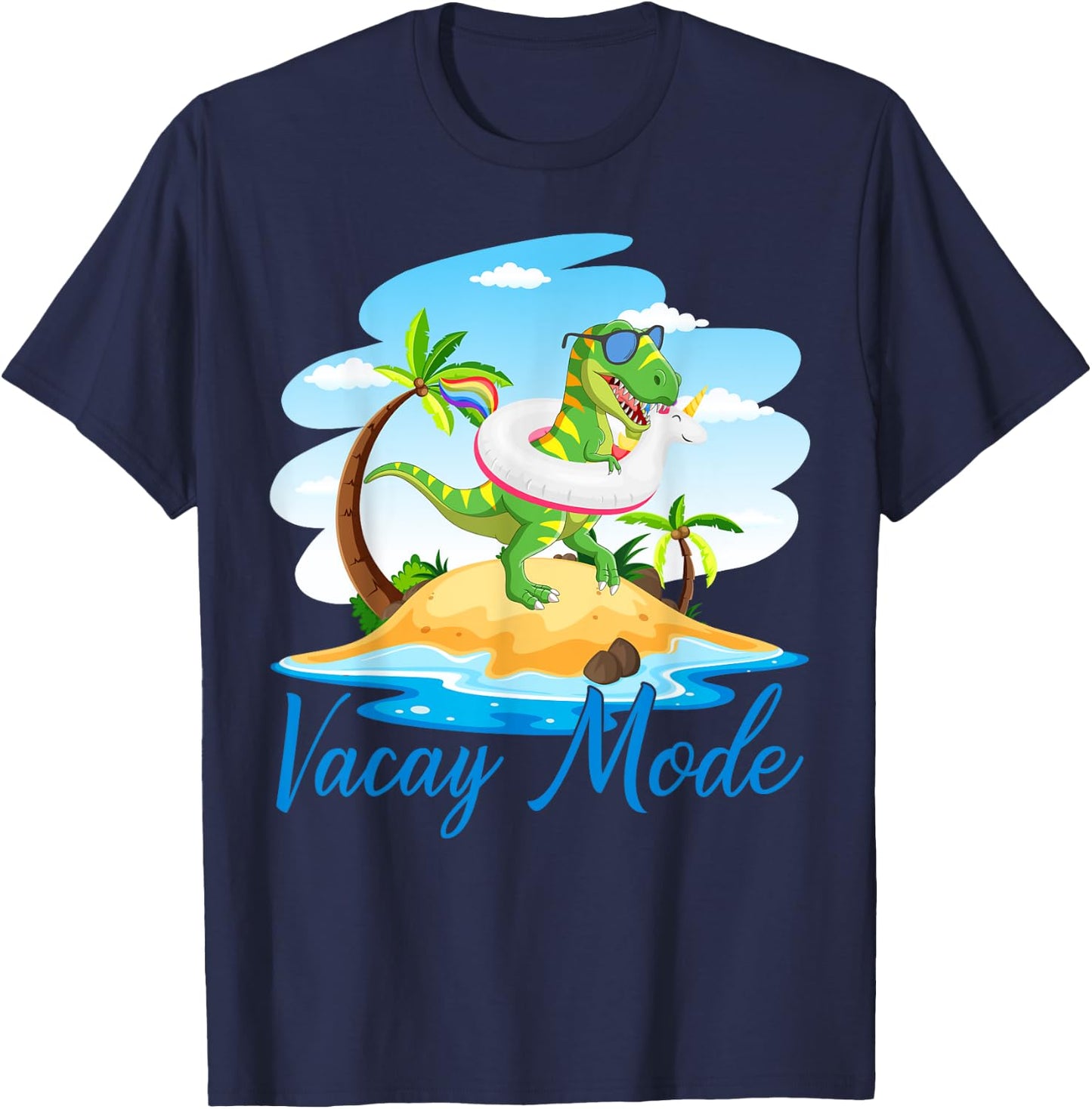 Vacay Mode Cute Dinosaur T Rex Funny Beach Family Vacation T-Shirt - T-Shirt | Navy
