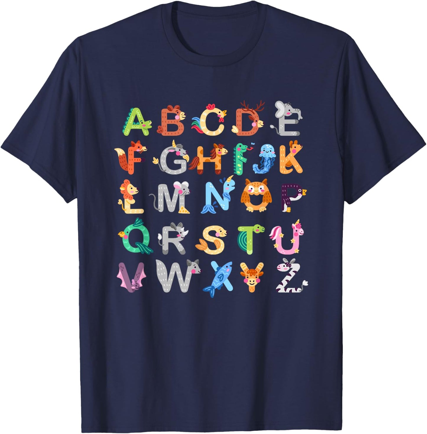 Zoo Animal Alphabe ABCs Learning For Boys Girls Kids T-Shirt - T-Shirt | Navy
