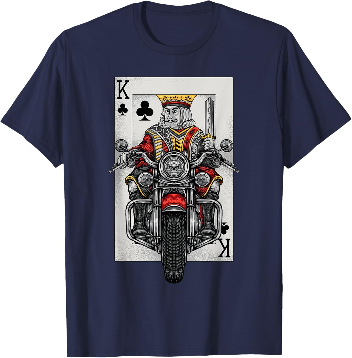 Playing Card King Riding A Road Motorcycle T-Shirt - T-Shirt | Navy