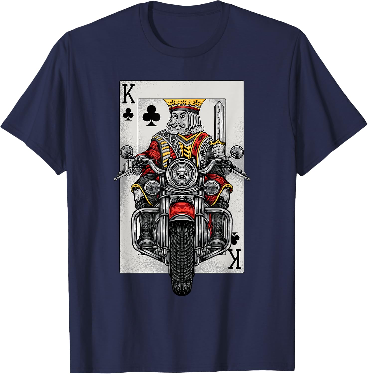 Playing Card King Riding A Road Motorcycle T-Shirt - T-Shirt | Navy