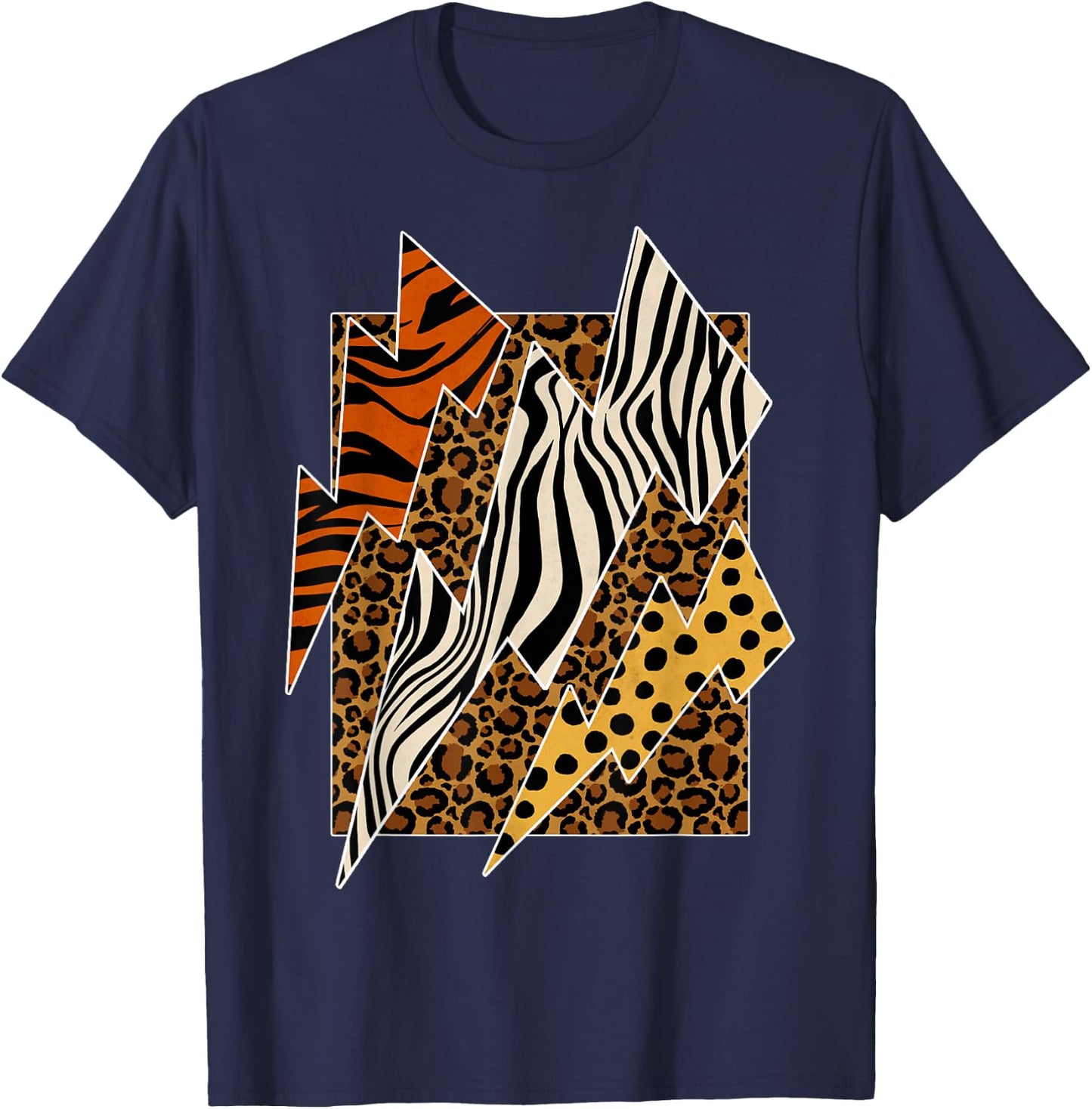 Cheetah Tiger Leopard Zebra Lightning Wild Animal Print Zoo T-Shirt - T-Shirt | Navy