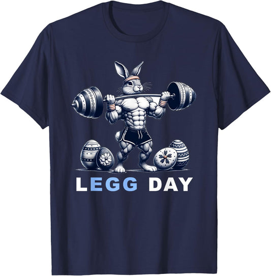 Leg Day Egg Day Easter Workout Gym Lifting Easter Bunny T-Shirt - T-Shirt | Navy