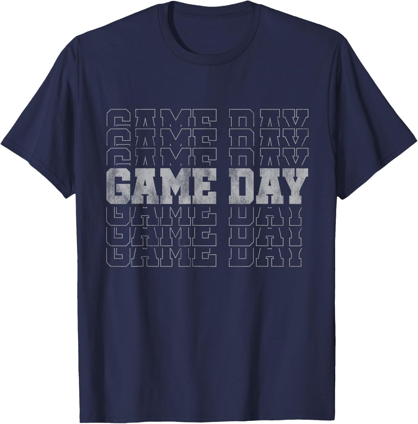 Retro Game Day Football Stacked Text Repeated Word Sports T-Shirt - T-Shirt | Navy