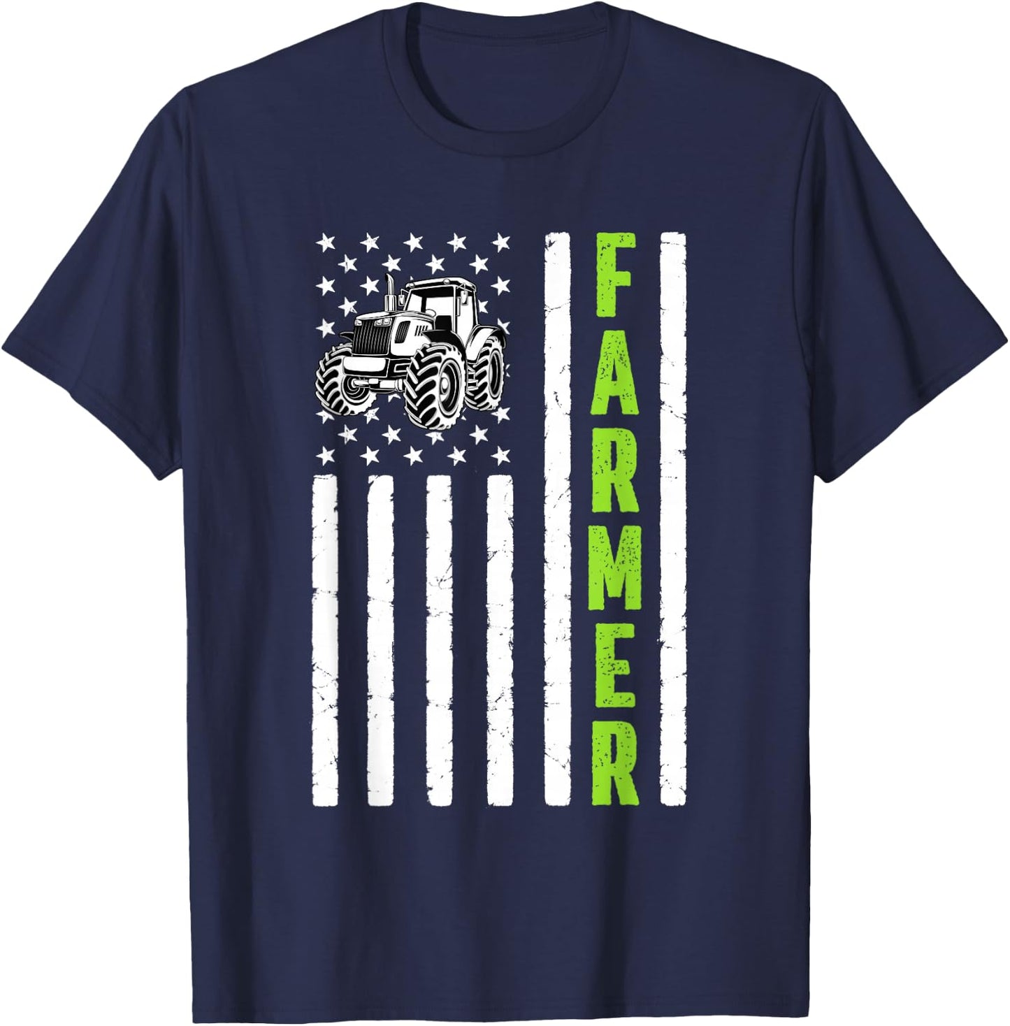 Tractor American USA Flag Farm Rancher Farmer T-Shirt - T-Shirt | Navy