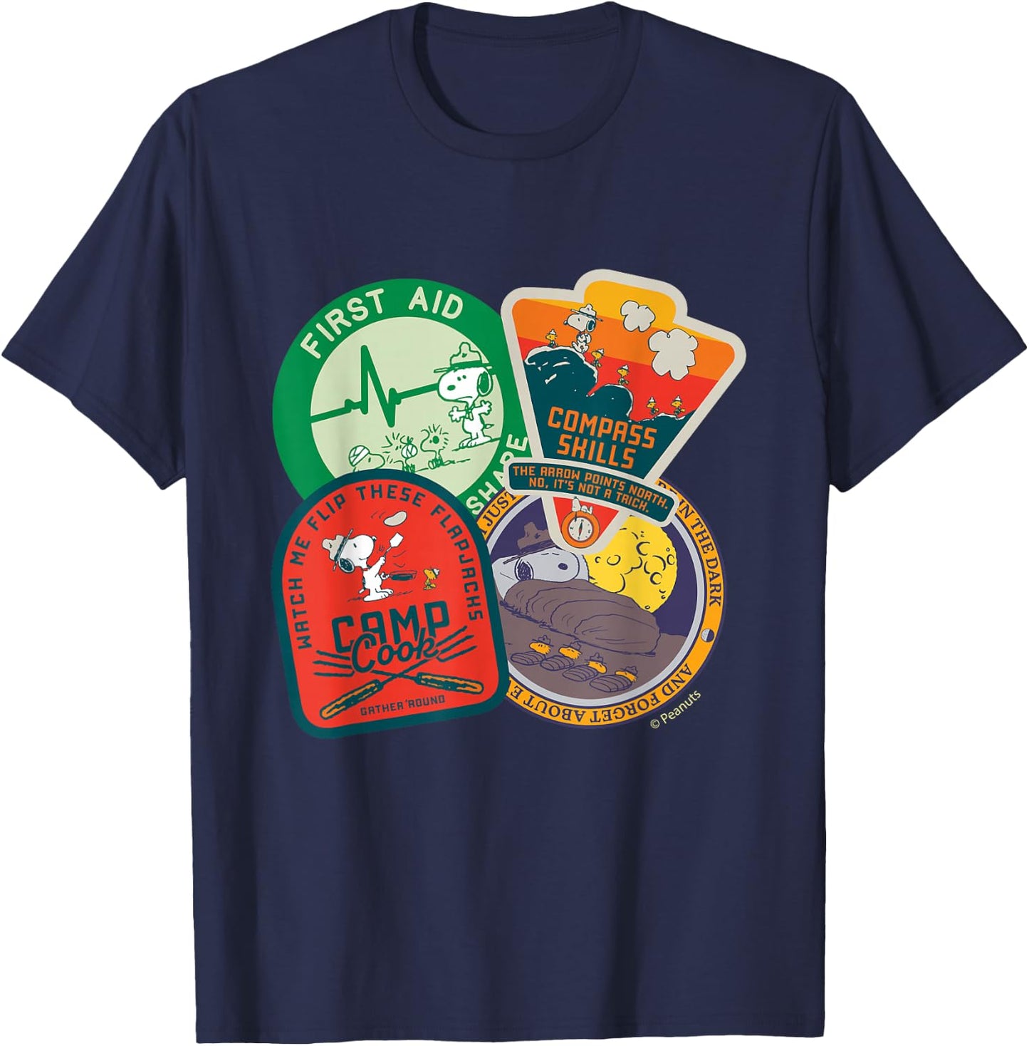 Peanuts - Snoopy Woodstock Beagle Scouts Badges T-Shirt - T-Shirt | Navy