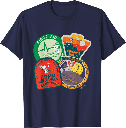 Peanuts - Snoopy Woodstock Beagle Scouts Badges T-Shirt - T-Shirt | Navy