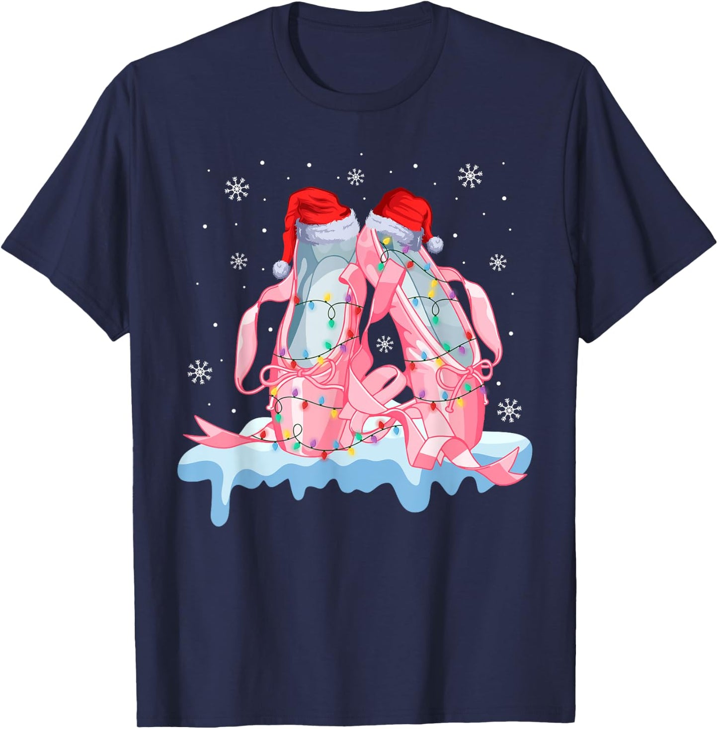 Pink Ballet Shoes Christmas Lights Ballerina Pajamas Ugly T-Shirt - T-Shirt | Navy