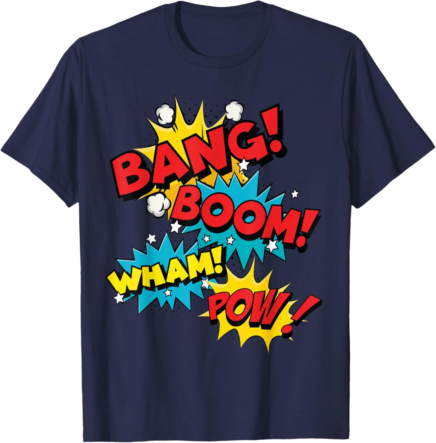 Bang Boom Pow Wham Comic Bubbles T-Shirt - T-Shirt | Navy