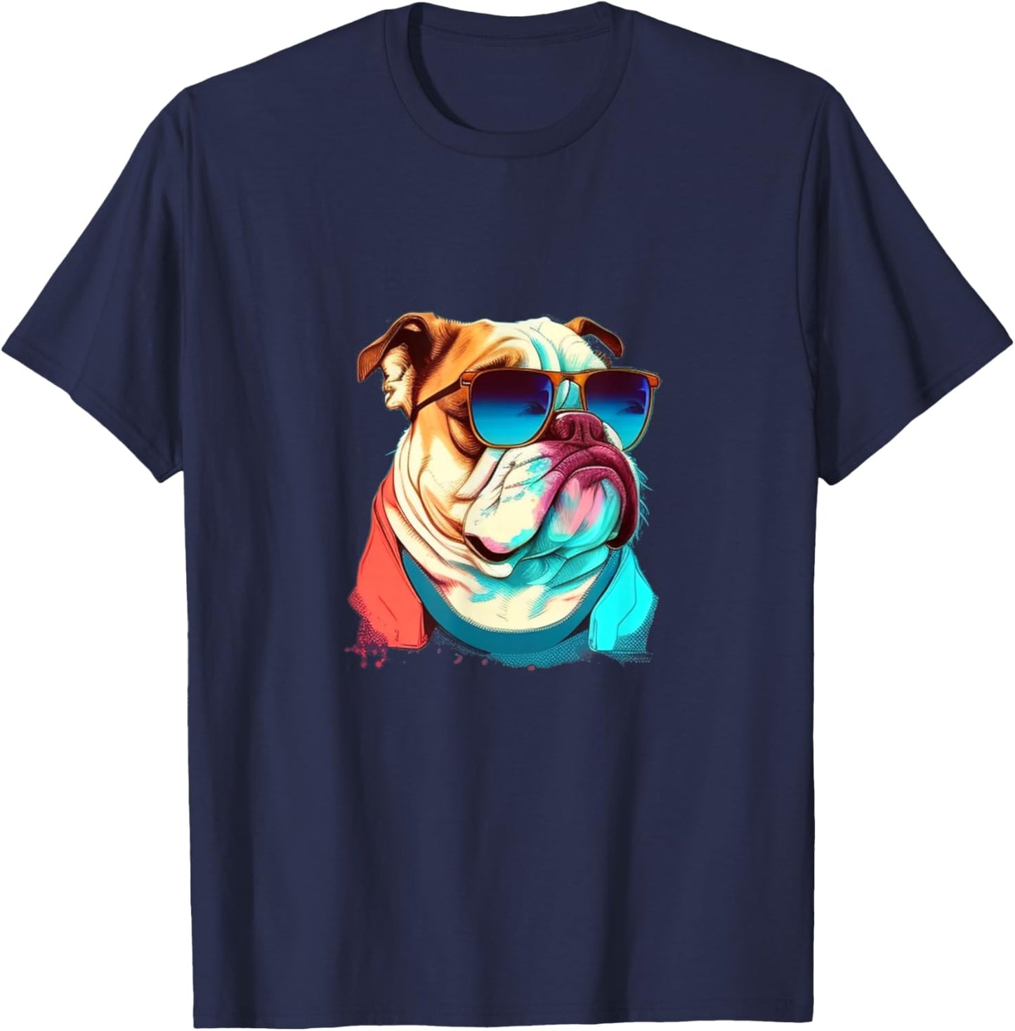 Funny English Bulldog with Sunglasses T-Shirt - T-Shirt | Navy
