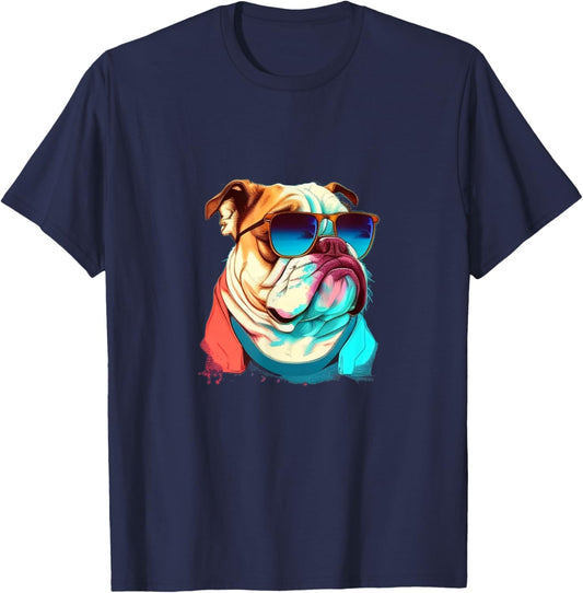 Funny English Bulldog with Sunglasses T-Shirt - T-Shirt | Navy