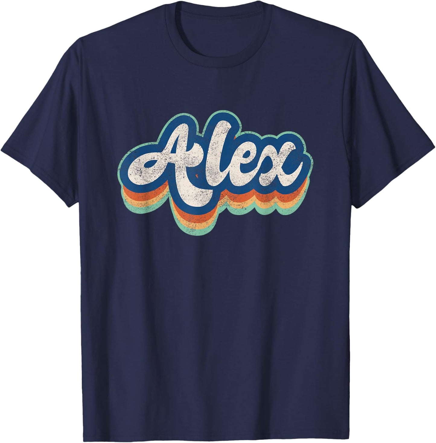 Alex First Name Boy Vintage Style 70s 80s Personalized T-Shirt - T-Shirt | Navy