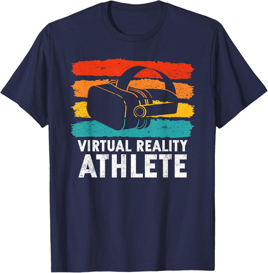 Virtual Reality Gifts For VR Gamers VR Vintage Virtual Reality Athlete T-Shirt - T-Shirt | Navy