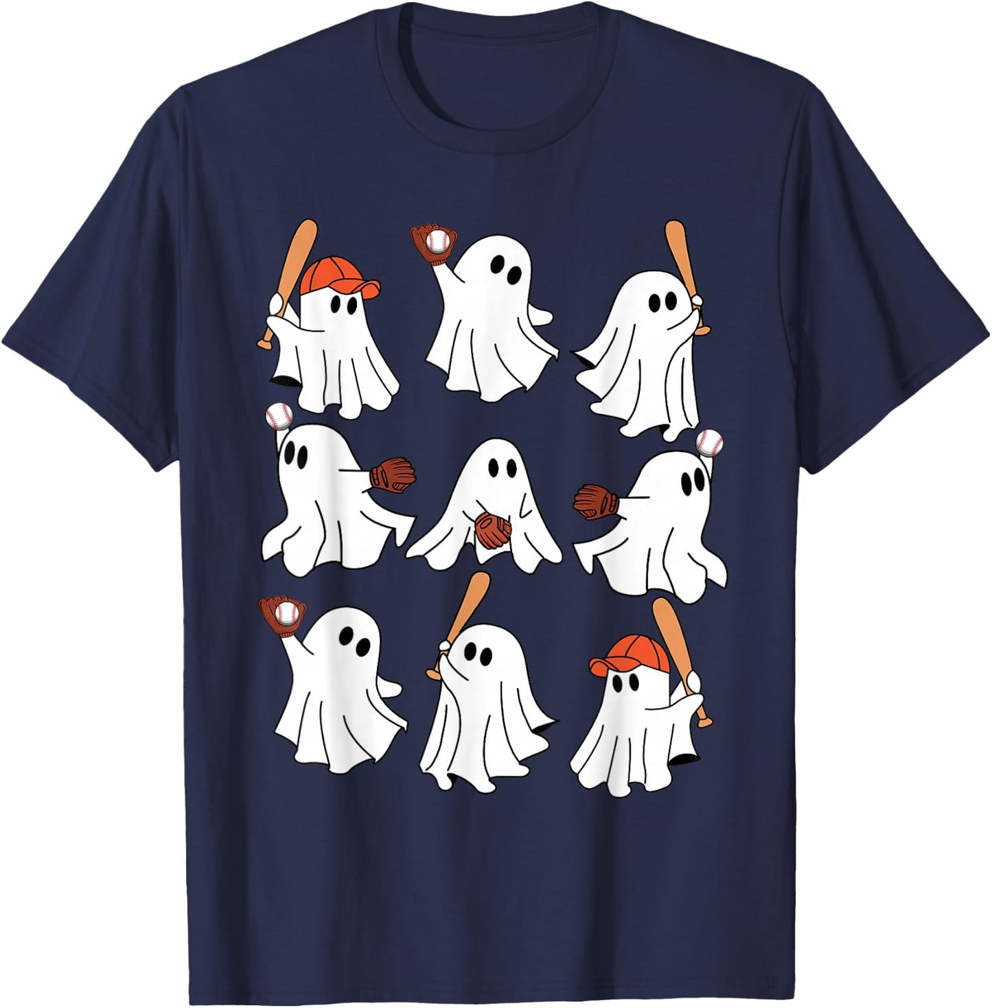 Boo Ghost Halloween Baseball Happy Halloween Baseball Lover T-Shirt - T-Shirt | Navy
