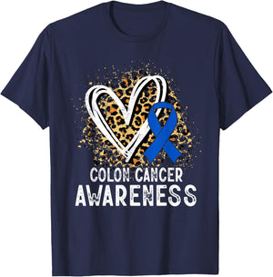 Colon Cancer Awareness Leopard Heart T-Shirt - T-Shirt | Navy