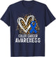 Colon Cancer Awareness Leopard Heart T-Shirt - T-Shirt | Navy