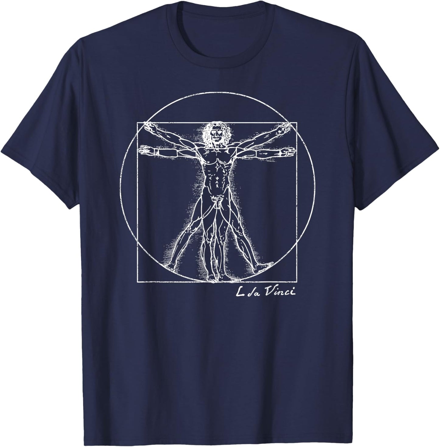 Vintage Vitruvian Man by Leonardo da Vinci Famous Artist T-Shirt - T-Shirt | Navy