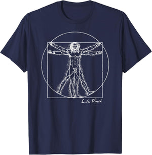 Vintage Vitruvian Man by Leonardo da Vinci Famous Artist T-Shirt - T-Shirt | Navy