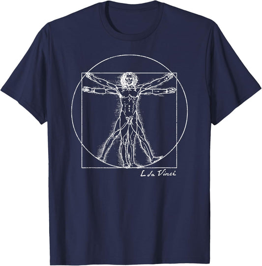 Vintage Vitruvian Man by Leonardo da Vinci Famous Artist T-Shirt - T-Shirt | Navy
