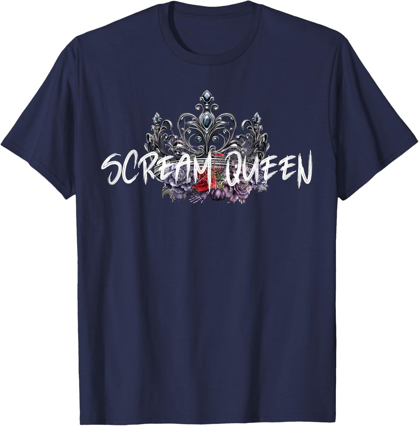 Scream Queen Halloween Spooky Scary Gothic Crown Horror film T-Shirt - T-Shirt | Navy