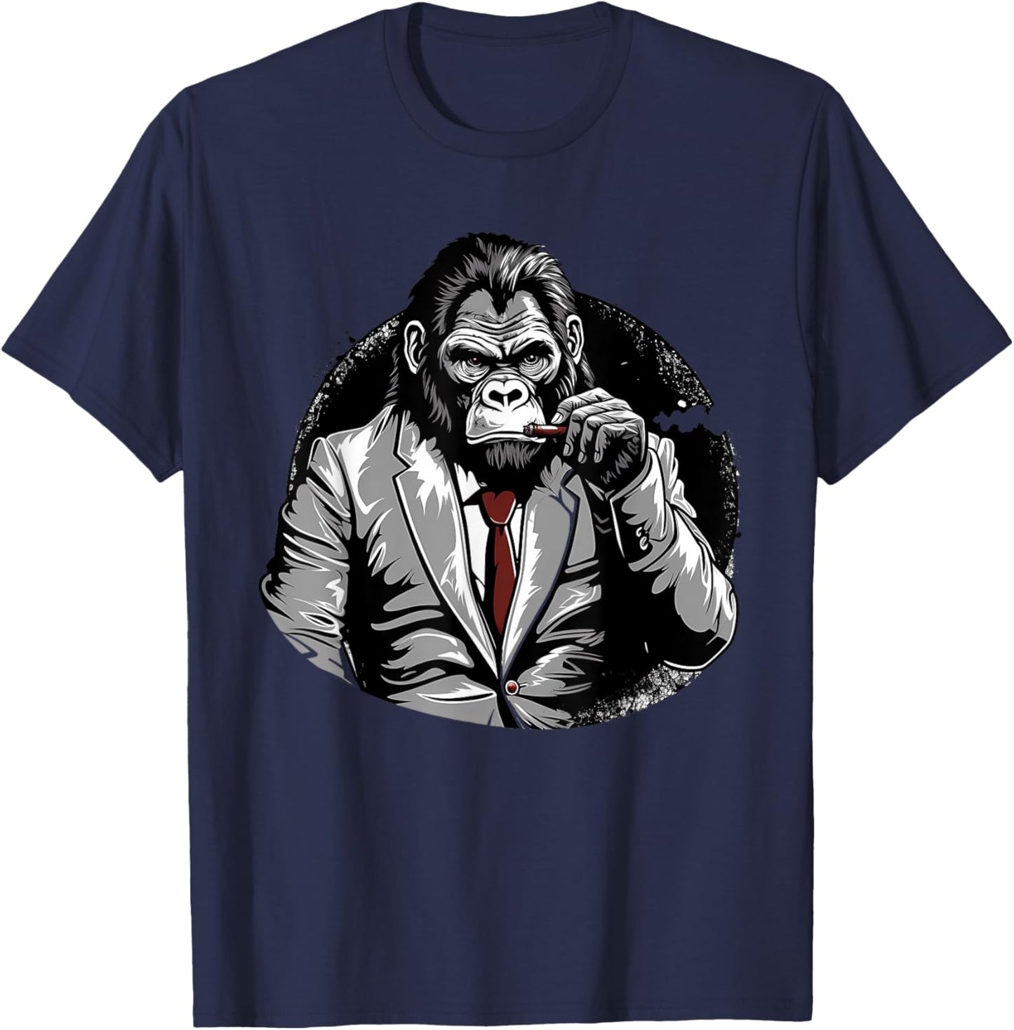 Gorilla In Suit Smoking Cigar Monkey Ape Wildlife Artwork T-Shirt - T-Shirt | Navy