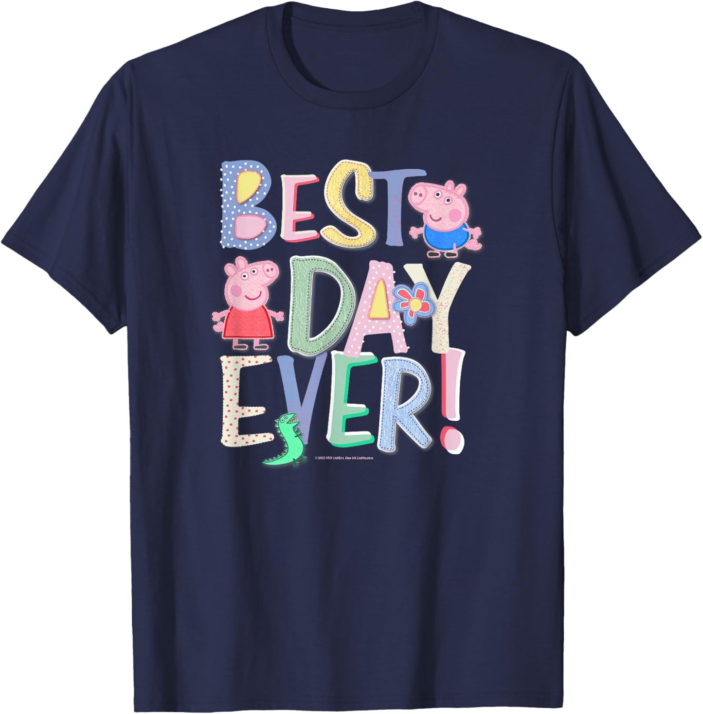 Peppa Pig Best Day Ever Colorful Font Patterns T-Shirt - T-Shirt | Navy