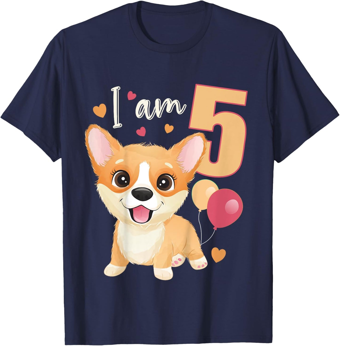 5 Years old 5 birthday outfit Boy girl Corgi Dog T-Shirt - T-Shirt | Navy