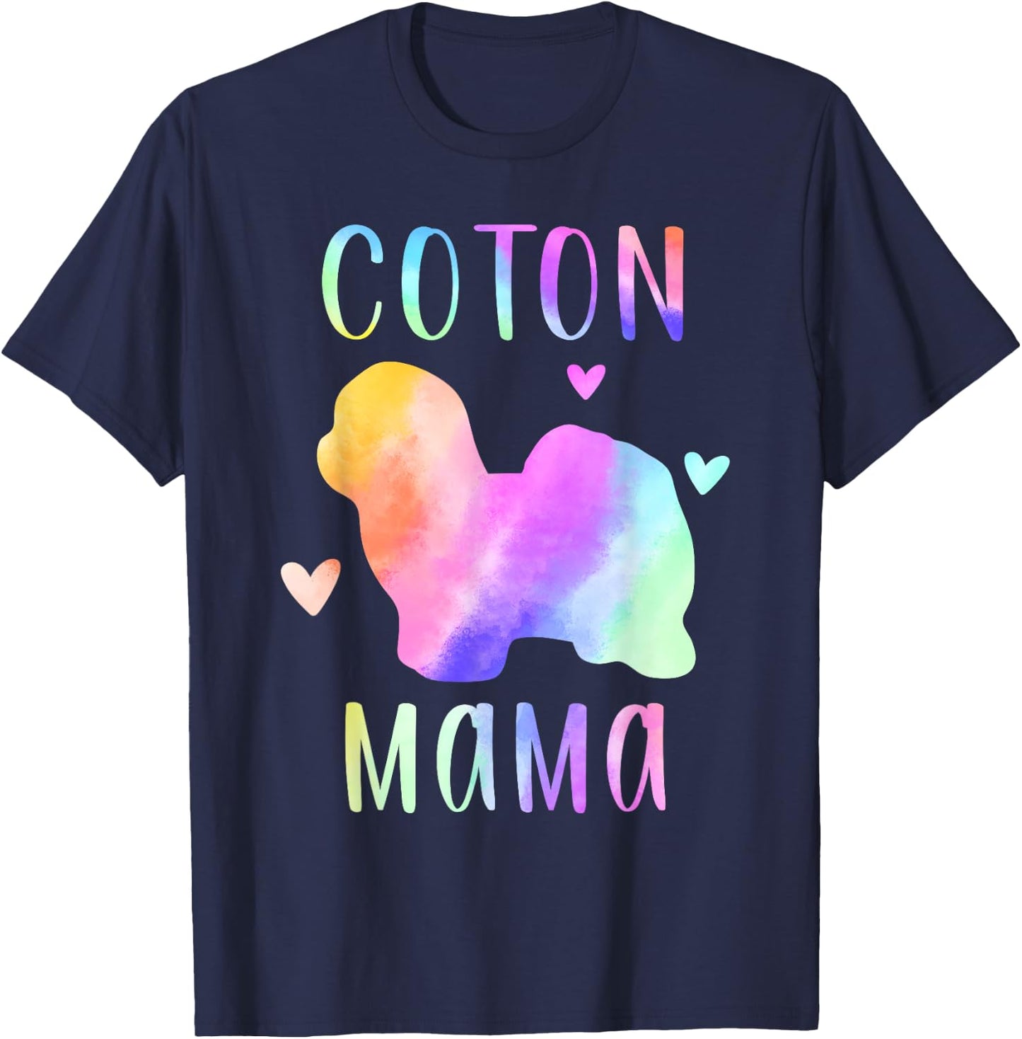 Coton Mama Coton de Tulear Mom Rainbow Watercolor T-Shirt - T-Shirt | Navy