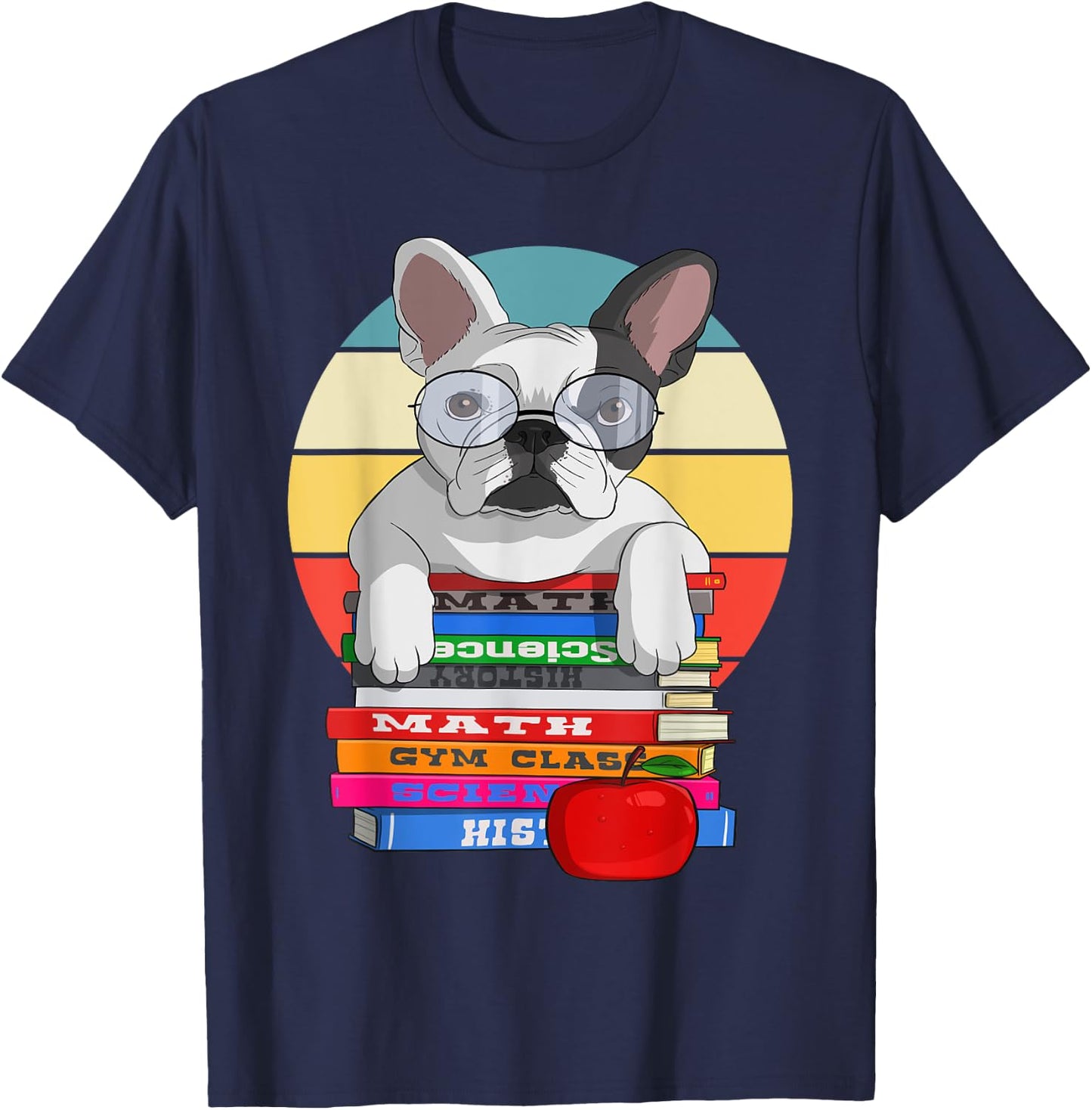 French Bulldog Back To School Bookworm Dog Women Girls Kids T-Shirt - T-Shirt | Navy