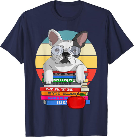 French Bulldog Back To School Bookworm Dog Women Girls Kids T-Shirt - T-Shirt | Navy
