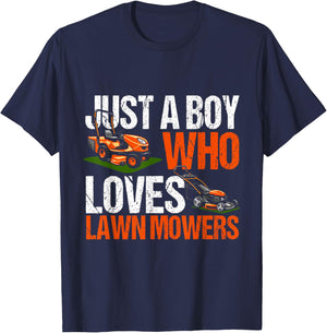 Just a Boy Who Loves Lawn Mowers Lawn Mowing Lover for Kids T-Shirt - T-Shirt | Navy