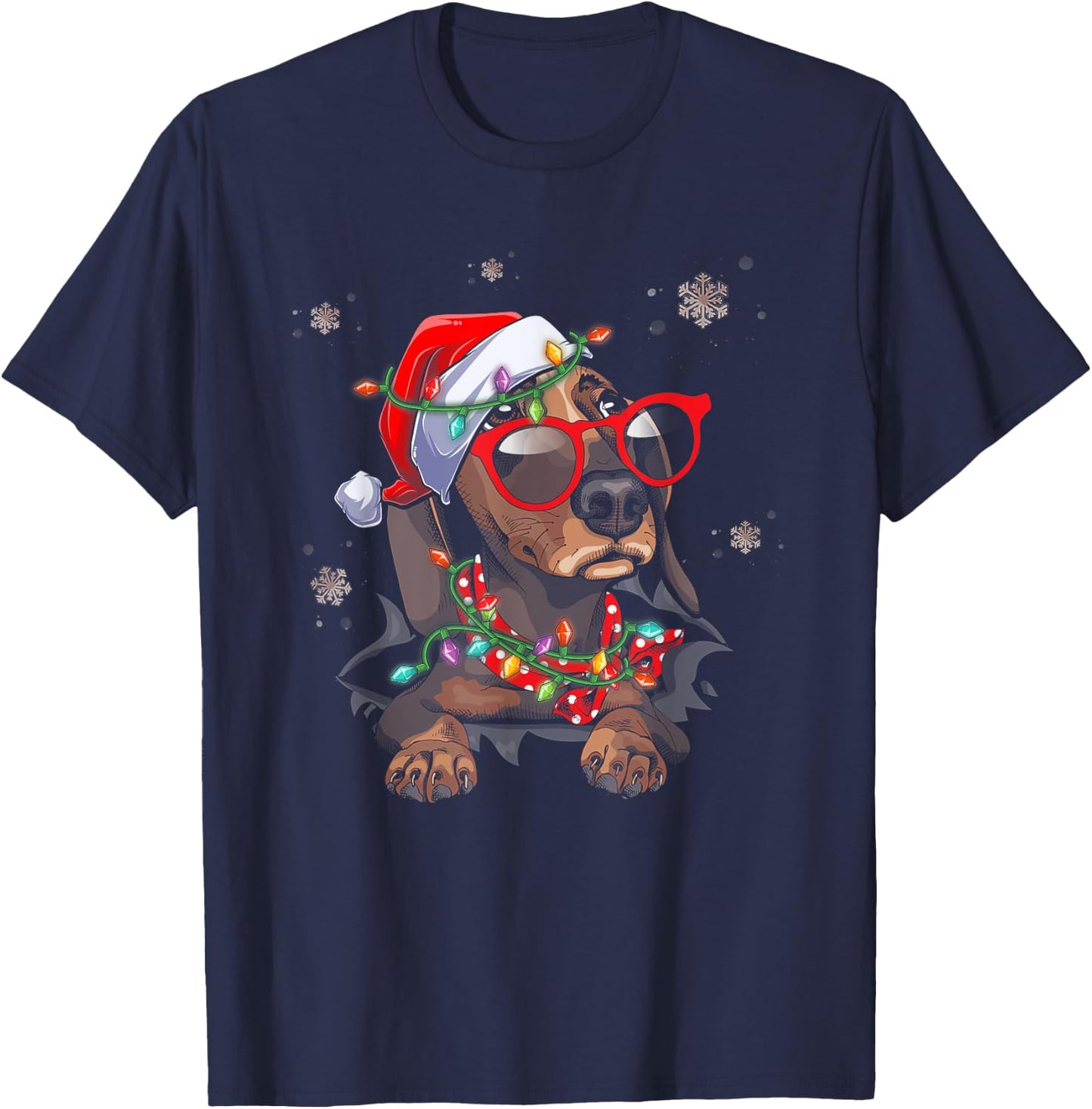 Santa Hat Dachshund Christmas Xmas Wiener Weiner Dog Women T-Shirt - T-Shirt | Navy