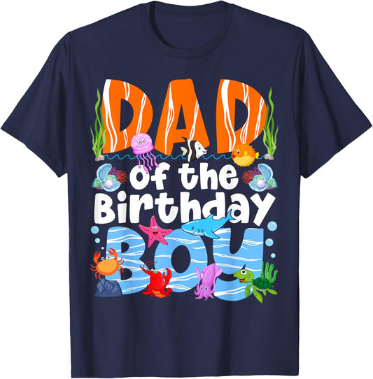 Dad Under Sea Birthday Party Boys Ocean Sea Animals Themed T-Shirt - T-Shirt | Navy