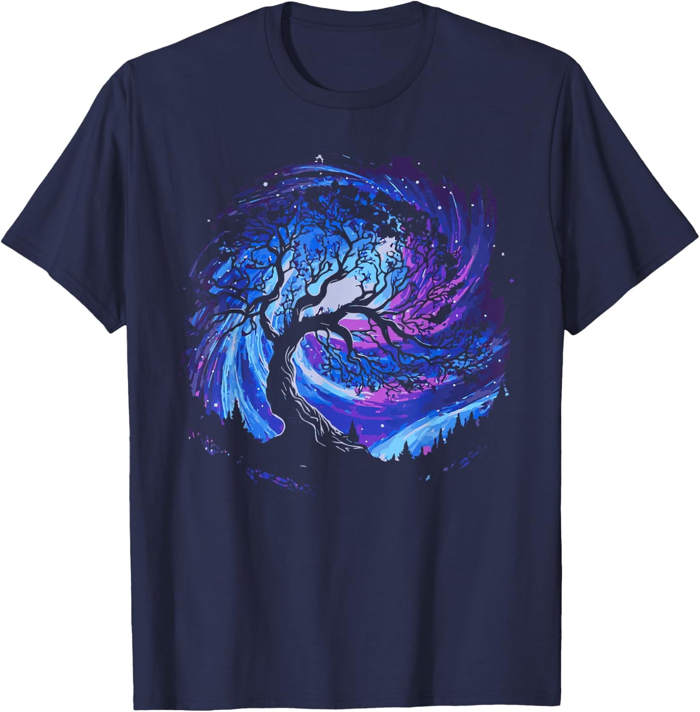 Space Tree Cosmic Starry Night Sky and Milky Way Gorgeous T-Shirt - T-Shirt | Navy