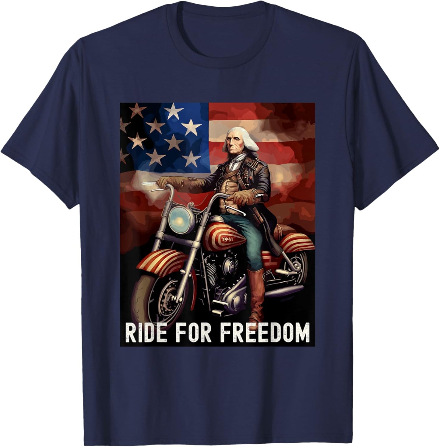 Patriotic George Washington Motorcycle Lover 4th of July T-Shirt - T-Shirt | Navy