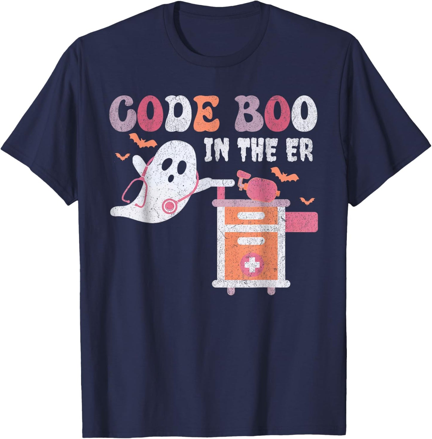 Ghost Code Boo In The ER Respiratory Therapist Halloween T-Shirt - T-Shirt | Navy