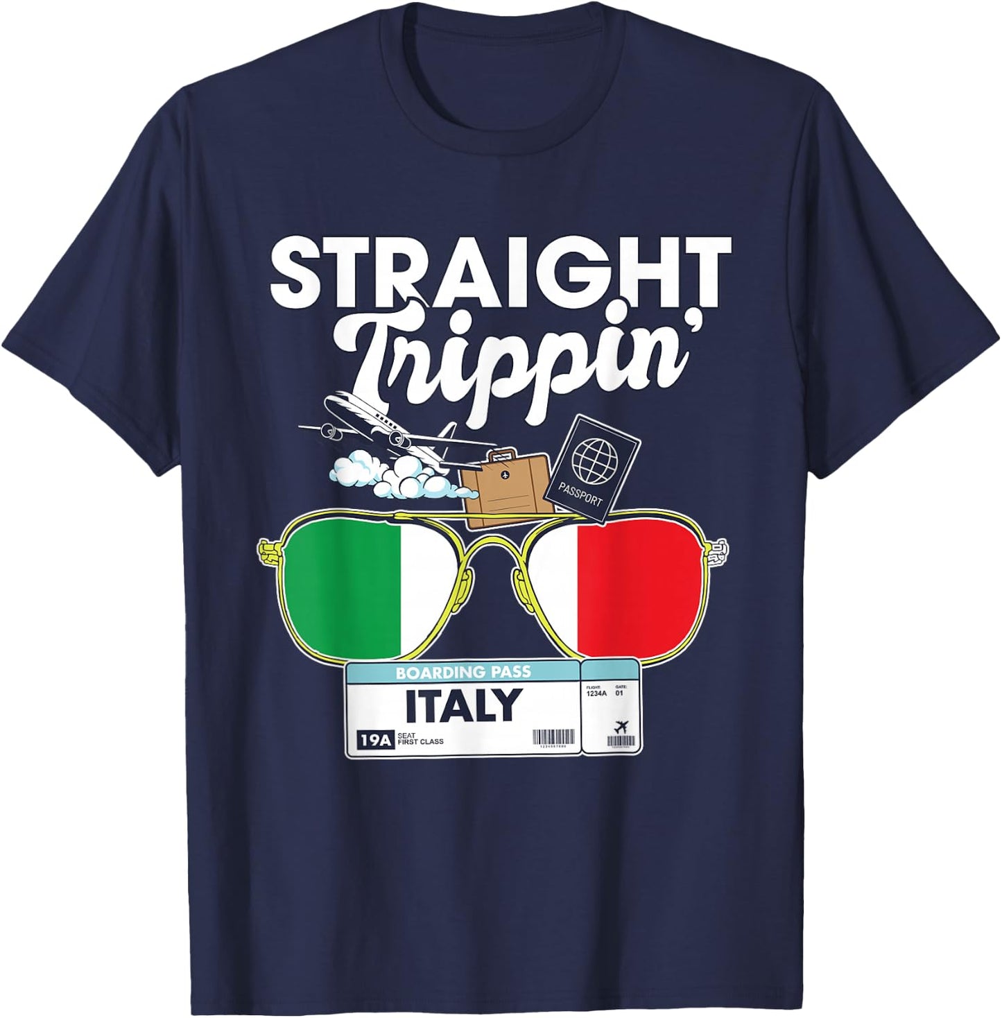 Straight Trippin' Italy Vacation Tour Travel Trip Matching T-Shirt - T-Shirt | Navy