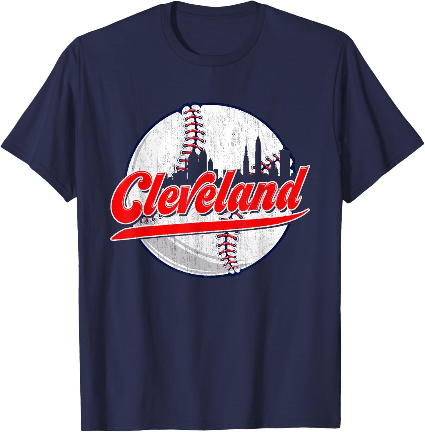 Vintage Cleveland Cityscape For Baseball Lover and Player T-Shirt - T-Shirt | Navy