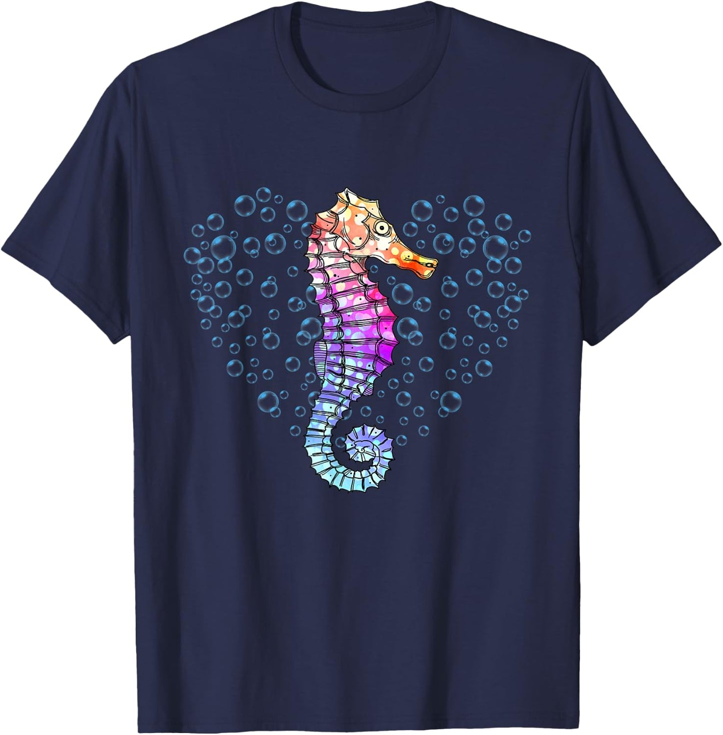 Colorful Seahorse Art - Underwater Ocean Animal Lover T-Shirt - T-Shirt | Navy