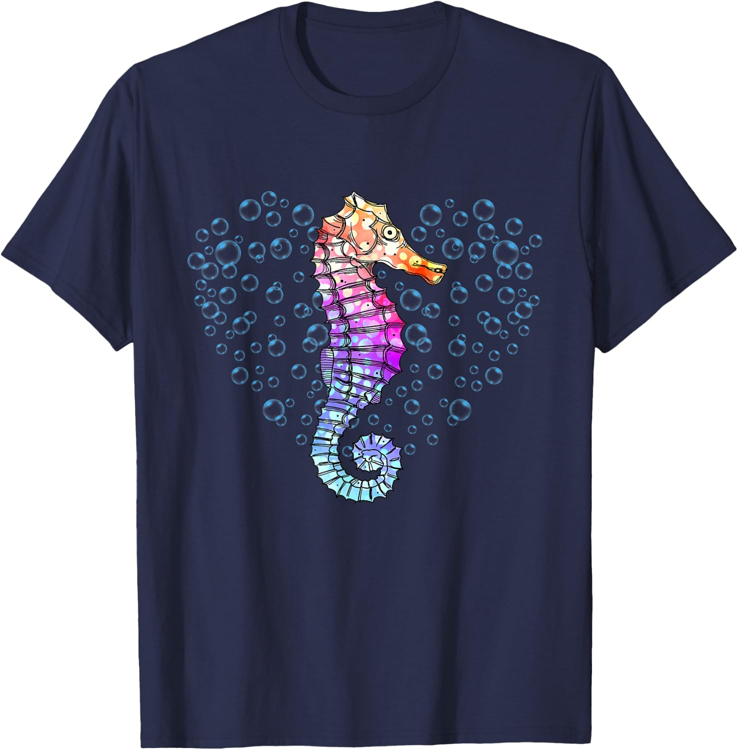 Colorful Seahorse Art - Underwater Ocean Animal Lover T-Shirt - T-Shirt | Navy