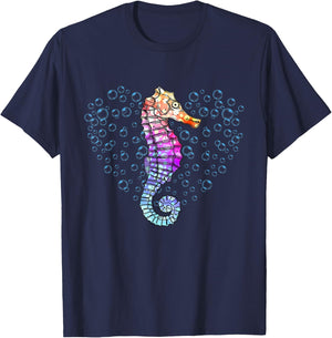 Colorful Seahorse Art - Underwater Ocean Animal Lover T-Shirt - T-Shirt | Navy