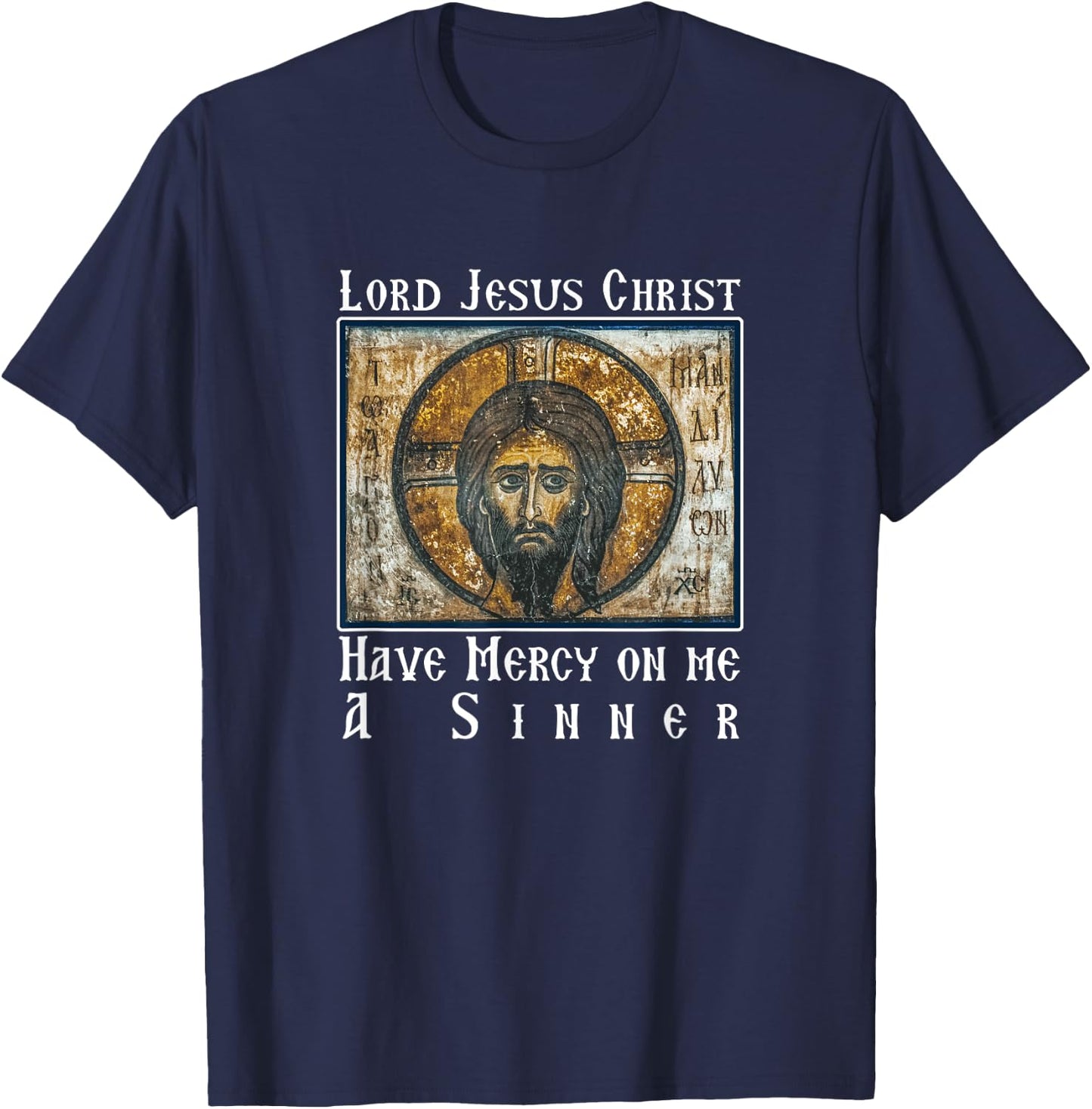 Lord Jesus Christ Have Mercy on me a Sinner Heart Prayer T-Shirt - T-Shirt | Navy
