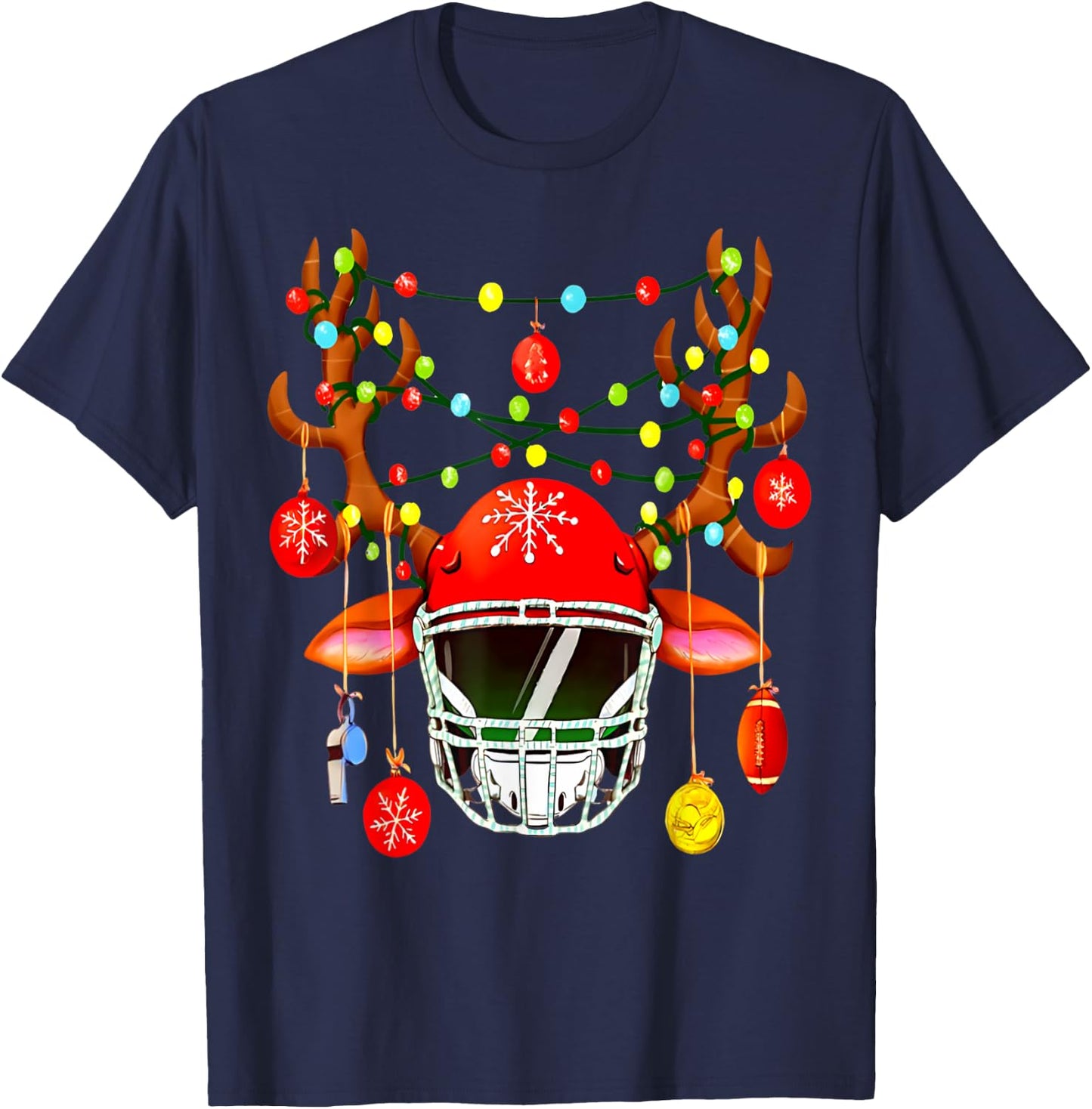 Christmas Football Santa Hat Sports Xmas Team Lovers Holiday T-Shirt - T-Shirt | Navy