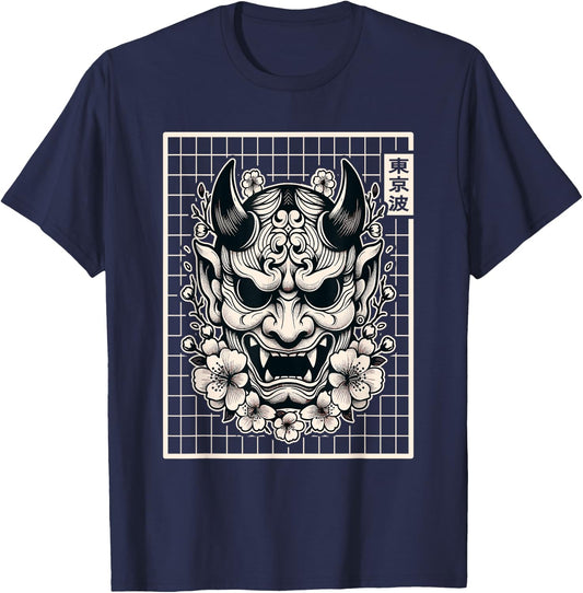Japanese Devil Hannya Japanese Demon Oni Mask Yokai Oni Mask T-Shirt - T-Shirt | Navy