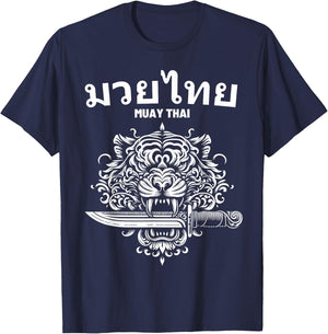 Sak Yant Muay Thai MMA Tattoo Tiger Head Knife Martial Art T-Shirt - T-Shirt | Navy