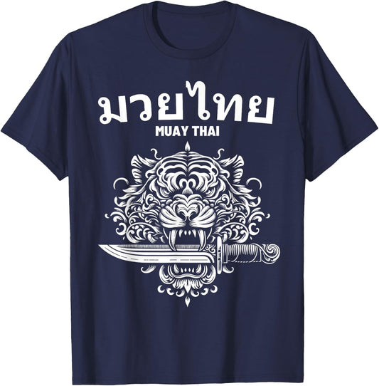 Sak Yant Muay Thai MMA Tattoo Tiger Head Knife Martial Art T-Shirt - T-Shirt | Navy