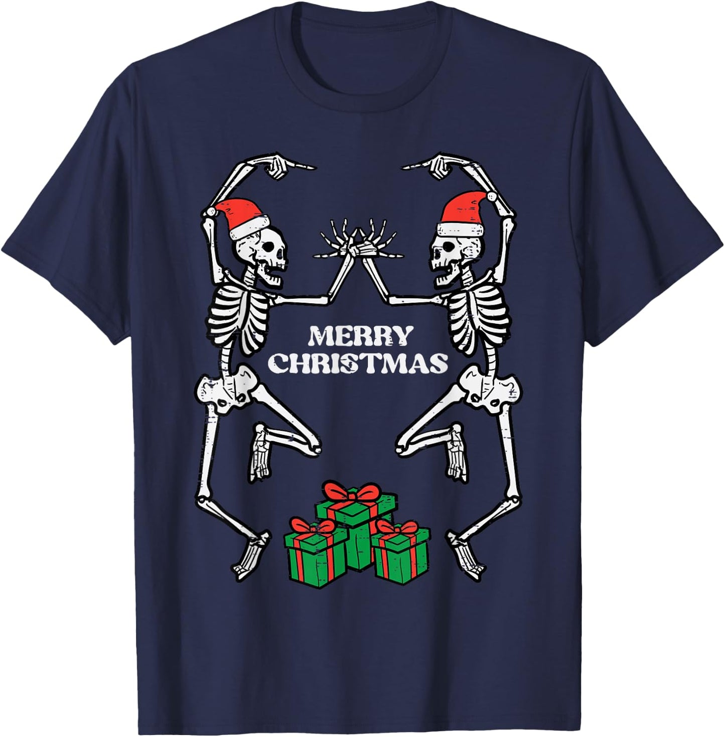 Merry Christmas Dancing Skeletons Funny Xmas Men Women Kids T-Shirt - T-Shirt | Navy