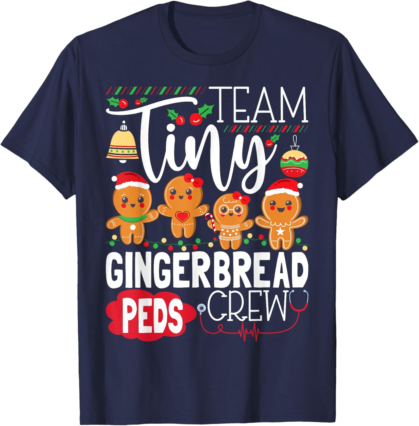 Team Tiny Gingerbread Peds Crew Christmas Pediatric Nurse T-Shirt - T-Shirt | Navy